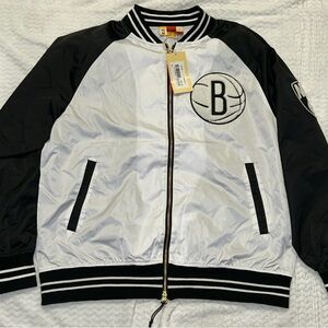 Pupil Black and White Brooklyn Nets Bomber Jacket With Embroidered Patches NWT